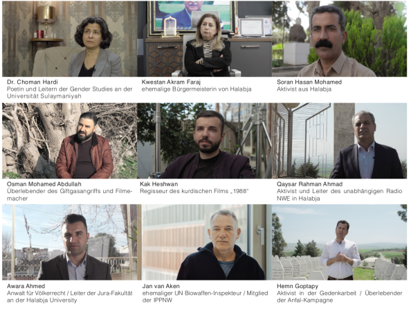 Porträts von verschiedenen Personen in einem Außenbereich, teils mit neutralem Hintergrund.